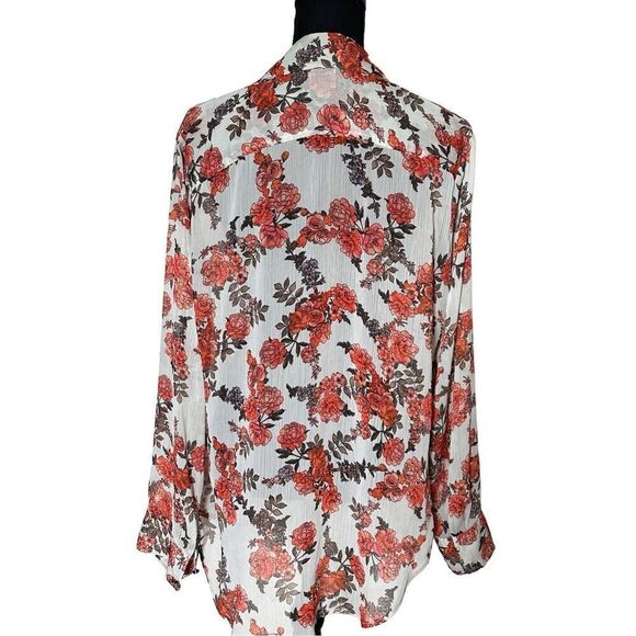 Women’s a new day Mint Floral Button Front Long Sleeve Sheer Blouse Size XL - Picture 6 of 6
